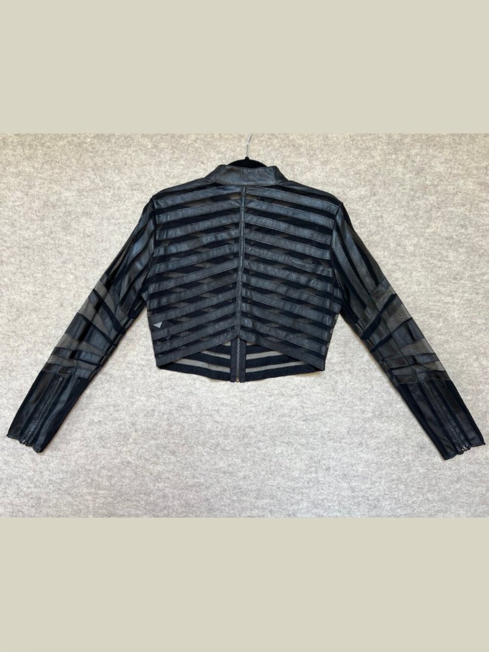 Bebe Vintage Cropped Black Leather and Mesh Jacket with Zipper, Size M - Picture 3 of 6